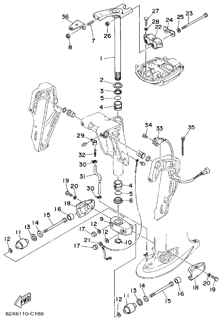Yamaha 40VMHO, 40VEO, 40YETO BRACKET 4 parts diagram